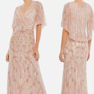 MAC DUGGAL 9064 EMBELLISHED CAPE SLEEVE TRUMPET BLUSH GOWN sz 12